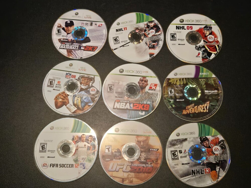 Microsoft Xbox 360 Game Disc Lot of 9 - NHL13 NBA 2K9 UFC 2010 FIFA 12 Madden08